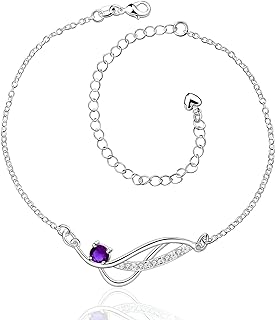 Tongu Sapphire Anklet 925 Silver Beach Ankle Bracelets Diamond Anklet for Women and Girls Silver Anklet,1.97 x 1.18 x 1.97 inches
