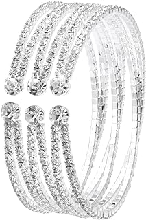 Bling Layered Bridal Crystal Rhinestone Cuff Bracelet Adjustable Silver/Gold Bangle for Women Jewelry Accessory Gift for Wedding Formal Prom Cocktail Party