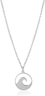 Sterling Silver Jewelry - Rhodium Plated with 925 Stamp - Sea Wave Pendant Necklace - Elegant Handcrafted for Women - Chain 16" long + 2" extender