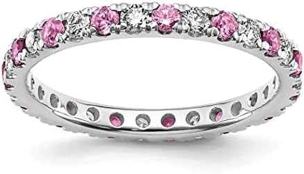 Chic 14k White Gold Lab-Created Diamond and Pink Sapphire Eternity Ring for Women, Size 7, Unique Indian Design