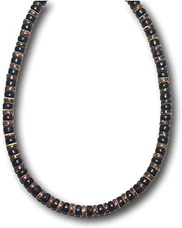 20 inch Mens/Womens Black and Brown Wood Coco Shell Bead Surfer Necklace Choker with Twist Barrel Lock- 8mm (5/16")