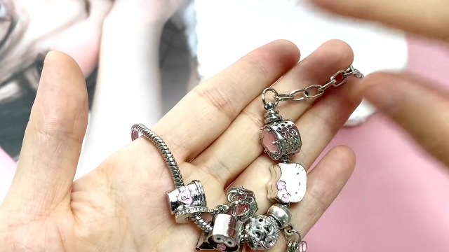 Womens Jewelry Gold Charm Bracelet Pandora Inspired Style w/Rose Silver Color 19CM Heart Charms, Bracelets Y2K, Hand Jewelry, Bracelet for Women-teens and kids