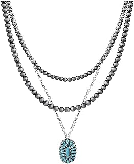 Layered Navajo Pearls Necklace with Western Pendant Necklaces for Women Cowgirl Retro Tribe Western Fashion Accessories
