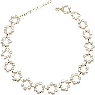 Pearl Flower Necklace for Women Pearl Choker Necklace Flower Choker Necklace Prom Party Jewelry Gifts for Women Girls