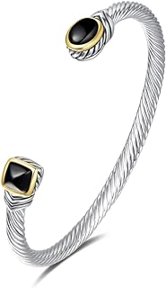 JEWEL Bracelet Designer Brand Inspired Women Jewelry 4.5mm Thin Twisted Cable Wire Bangle Gem Stone Christmas Day Gift