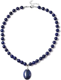 Lobster Claw Clasp Lapis Lazuli Bead Necklace With Bead Chain for Women, 18-Inch Princess Length, Birthday Gift from India