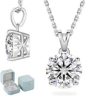 KRKC&CO Moissanite Necklace for Women, 1-4CT Lab Created Solitaire Diamond Pendant for Her, S925 Sterling Silver in White Gold Plated Moissanite Jewelry with GRA Certificate, Gift for Mother Mom Wife Daughter Girlfriend on Mother's Day, Anniversary, Birthday, Wedding