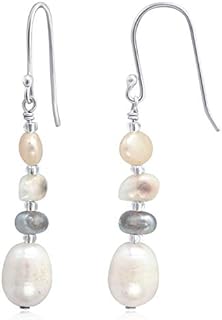 Sea of Ice Pearl Dangle Earrings – Freshwater Cultured Pearl Drop Earrings for Women – Dangle Pearl Earrings with Multi-Colored Natural Pearls – Premium 925 Sterling Silver Hook Earrings
