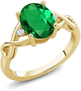 Gem Stone King 18K Yellow Gold Plated Silver Green Simulated Emerald and White Topaz Ring For Women (1.55 Cttw, Available in size 5, 6, 7, 8, 9)