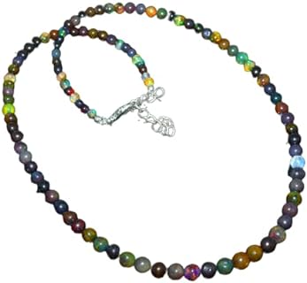 Black Round Opal Beads Necklace, Fire Opal Balls Beads, 925 Silver Clasp, Fire Opal Beaded 16Inch Strand