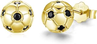 Stud-Type Cubic Zirconia Soccer Earrings in 925 Sterling Silver for Women and Men, Hypoallergenic Sports-Themed Jewelry