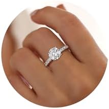 Turandoss Round Cubic Zirconia Engagement Rings for Women - 18K White Gold Plated CZ Engagement Ring 8.5mm 4 Claw Wedding Rings for Women Girl Trendy Engagement Ring for Women Hidden Halo Promise Ring