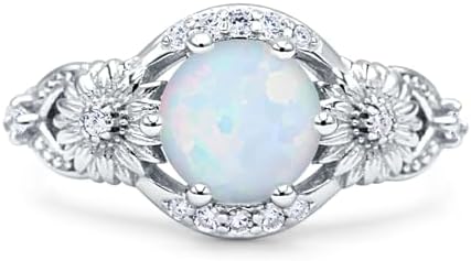 Infinity Shank Art Deco Round Shaped Two Sunflower Design Vintage Style Cubic Zirconia Wedding Engagement Ring Solid 925 Sterling Silver Ring