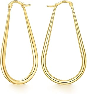 Oval Gold Hoop Earrings - Sterling Silver Hoop Earrings or 14k Gold Hoop Earrings for Women Real Gold, 14k Gold Hoops & 925 Sterling Silver Earrings - Hypoallergenic & Lightweight