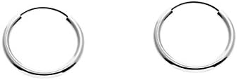 14k White Gold Endless Hoop Earrings Round Flexible Thin Small little Continuous Real Pure Gold Hoops