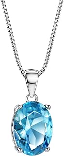 Mints 925 Sterling Silver 2.6ct Topaz Pendant Necklace for Women Solitaire Oval Cut Swiss Blue November Birthstone Necklace for Women Girls 16"-18"