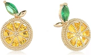 Chic 14K Gold-Plated Orange Crystal Stud Earrings with Push Back Design for Women
