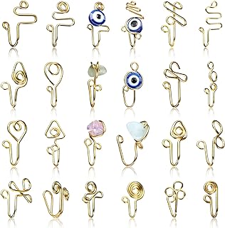 Jadive 24 Pieces African Nose Cuff Stainless Steel Nose Cuff Non Piercing Fake Nose Ring Evil Eye Clip on Nose Ring for Women Men