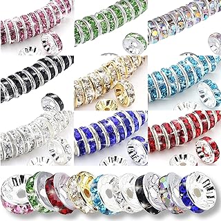 TOOPNK Metal Rondelle Spacer Beads for Jewelry Making, with Stunning Crystal Accents for Bracelets, Necklaces and Pendants, in a Variety of 9 Colors, Round Design, 1080 Pieces, 8 mm Size