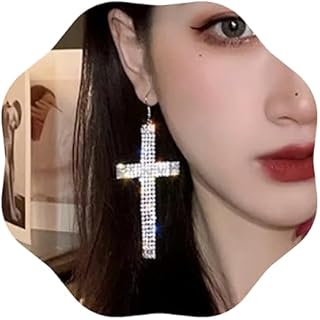 Wekicici Rhinestone Cross Earrings Fashion Tassel Drop Earrings Crystal Drop Cross Hoop Earrings Fashion Earrings Accessories for Women silver