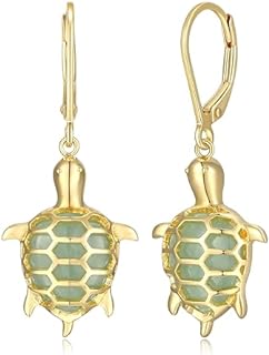 Turtle Dangle Earrings - 14k Gold-Plated Sterling Silver, Genuine Green Jade, Hypoallergenic, Elegant Gift Box Included
