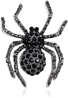 Halloween Black Spider Brooches Pins Punk Black Crystal Rhinestone Gothic Spider Insect Brooch Pin Jewelry for Women Men-Black