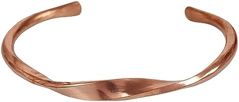 Unisex Touchstone Pure Copper and Brass Hand-Forged Adjustable Bracelet with Elegant Twist Pattern