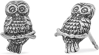 Boma Jewelry Sterling Silver Oxidized Owl Stud Earrings