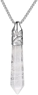 BEADNOVA Healing Crystal Necklace for Women Men White Quartz Pendant Energy Healing Gemstones Jewelry Pendulum Crystal Divination (Hexagonal, 18 Inches Stainless Steel Chain)