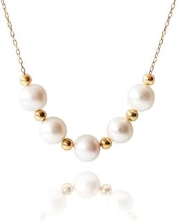 Vitalitti Pearl Necklace, Genuine Pearls strand, 14K Gold Plated Sterling Silver, Delicate Elegant Pearls for Women Girls Birthday Wedding Holiday Gifts