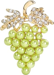 Rhinestone-Studded Grape Brooch with Pin Clasp, Golden Alloy Material, Embellished with Faux Pearls for Fashion Enthusiasts, Unique Fruit Design