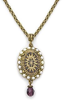 Ancient Brass Made in New York Necklace Pearly Statement Victorian Vintage Antique Dangle Pendant