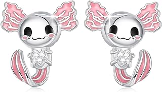 ConBo Axolotl Earrings 925 Sterling Silver Axolotl Stud Earrings Cute Axolotl Earrings Animal Jewelry Gifts for Women Girls Mom Daughter Axolotl-Lovers Birthday
