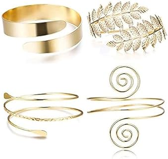 Long tiantian Greek Goddess Headband for Women Halloween Costume Accessories Set Snake Arm Bracelet Gold Upper Arm Cuff Golden Leaf Headband Greek Goddess Accessories for Girls