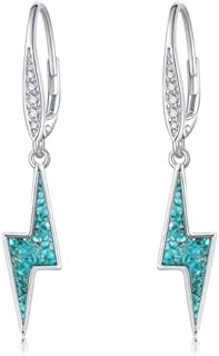 Sterling Silver Lightning Bolt Dangle Earrings for Women with Turquoise Detailing and Contemporary Design