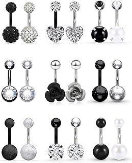 Vsnnsns 14G Belly Button Rings Belly Rings for Women Stainless Steel CZ Opal Belly Button Piercing Jewelry Belly Bars Curved Navel Ring Barbell Body Jewelry Piercing for Women Men 18Pcs
