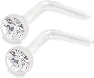 bodyjewellery 2pcs 20g 0.8mm Nose Screw Rings L Shaped Bioflex Flexible Nostril Piercing Jewelry 2.5mm Crystal Pick Color