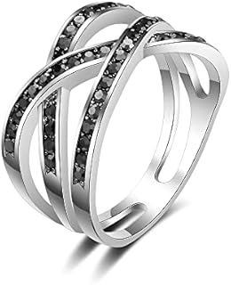 Vintage Wide Ring Classic Black Marcasite Crystal Rows Statement Silver Chunky Rings