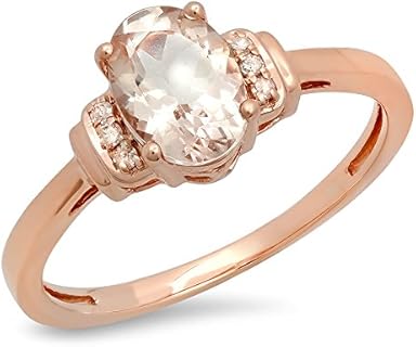 Dazzlingrock Collection 14K Oval Cut Morganite & Round Cut White Diamond Ladies Bridal Promise Engagement Ring, Rose Gold