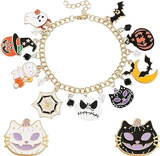 Spooky Stylish Charm Bracelets for Halloween - Enamel Pumpkin, Ghost, Bat, and Spider Pendants - Bracelet Accessories for Women and Girls