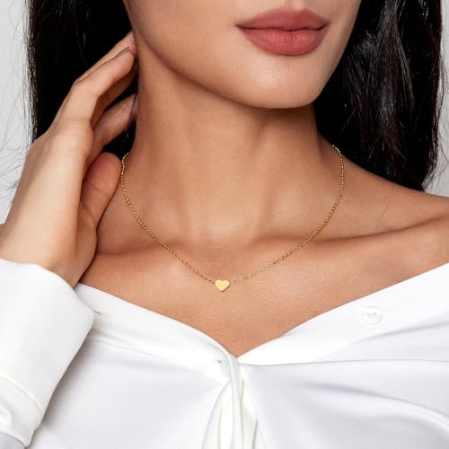 Cute Heart Necklace 18k Gold Plated Tiny Heart Pendant Choker Necklaces Small Gold Love Open Heart Chain Necklace for Women Dainty Gold Jewelry Gifts for Women Teen Girls