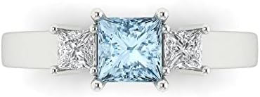 Clara Pucci 1.11 ct Brilliant Princess Cut Blue Simulated Diamond 14k White Gold 3 Stone anniversary Wedding Engagement Ring