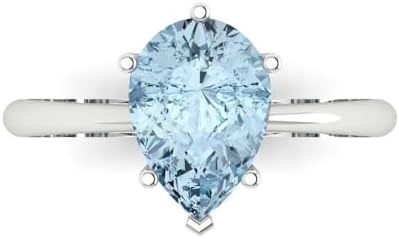 Clara Pucci 2.50 ct Pear Cut Solitaire Genuine Natural Light Blue Aquamarine Engagement Bridal Promise Anniversary Ring 14k White Gold