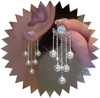 Vintage Pearl Crystal Ear Jacket Earrings Pearl Tassel Earrings Gold Pearl Drop Dangle Earrings Pearl Chandeliers Earrings Jewelry for Women and Girls