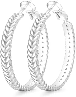 Senteria Women's Large 925 Sterling Silver Hoop Earrings with Snap Back and Wheat Twisted Design, Hypoallergenic