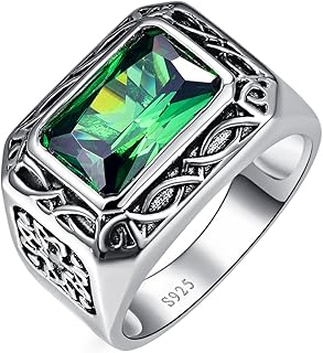 Bague Bonlavie pour homme en argent sterling 925 avec émeraude verte taillée 6.85 CT 8 x 12 mm, fabriquée à la main et incrustée de pavés CZ, taille M 1/2