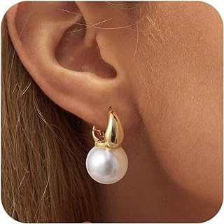CHESKY Pearl Earrings for Women, Dainty 14K Gold Plated/925 Sterling Silver Drop Quality Handpicked AAA+ Freshwater Cultured Round Pearls Dangle Earrings Wedding Jewelry for Women Girls Gifts