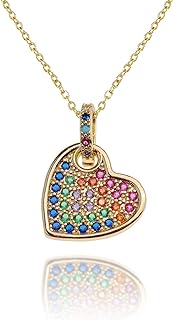 Women's Sparkly Cubic Zirconia Heart Pendant Necklace with Dainty Link Chain & Lobster Clasp - Gold Plated Stainless Steel