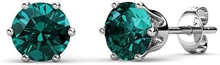 Cate & Chloe White Gold Birthstone Stud Earrings, 18k Gold Plated Earrings with 1ct Genuine Gemstone Crystals, Birthstone Jewelry for Women