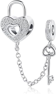 Lobster Clasp Key Charm Bracelet with Cubic Zirconia Bead, Perfect Gift for Mom, Heart Lock Dangle Design, Copper Material